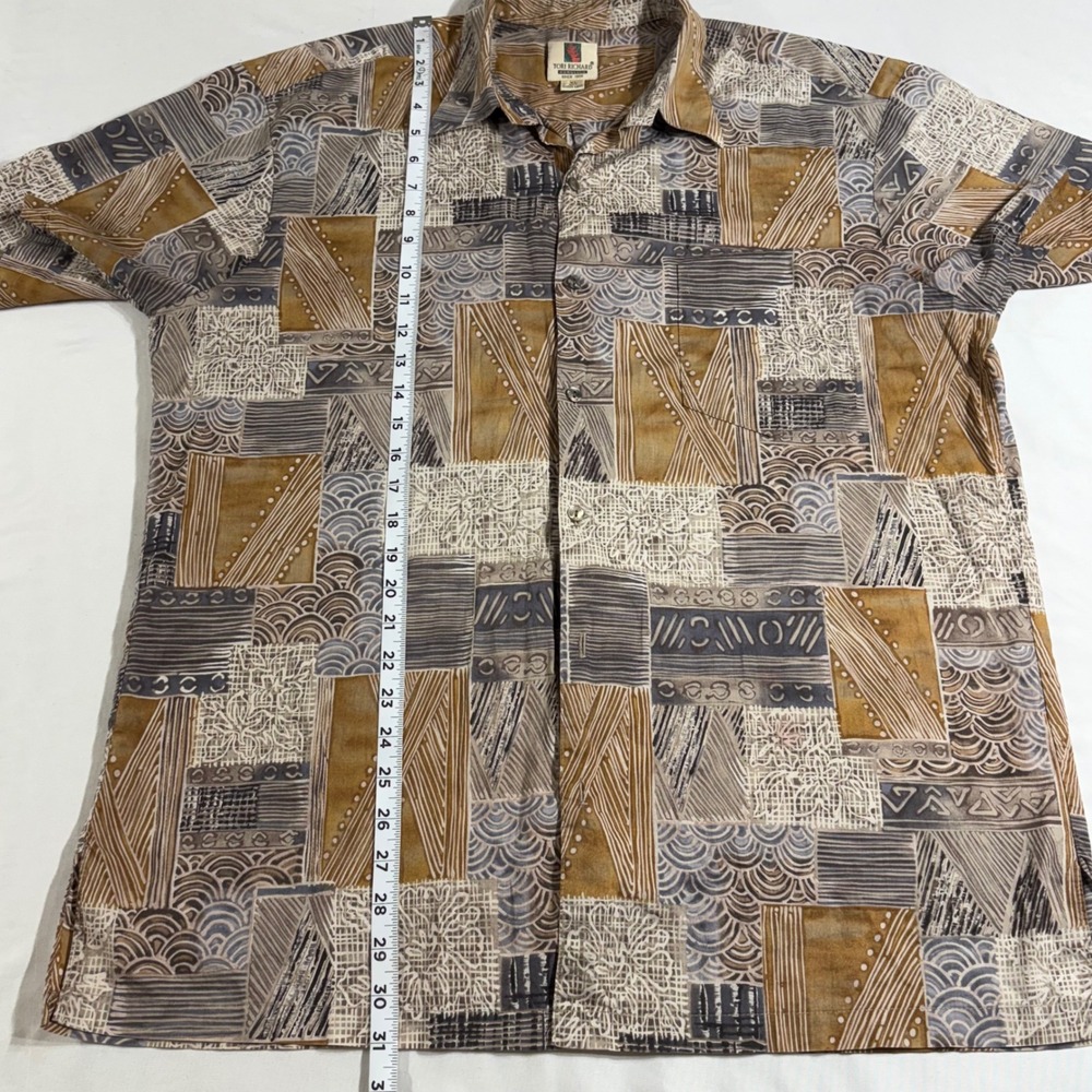 Tori Richard Mens XL Cotton Lawn Shirt Geometric Patchwork Made in Hawaii 8180 - Picture 7 of 9